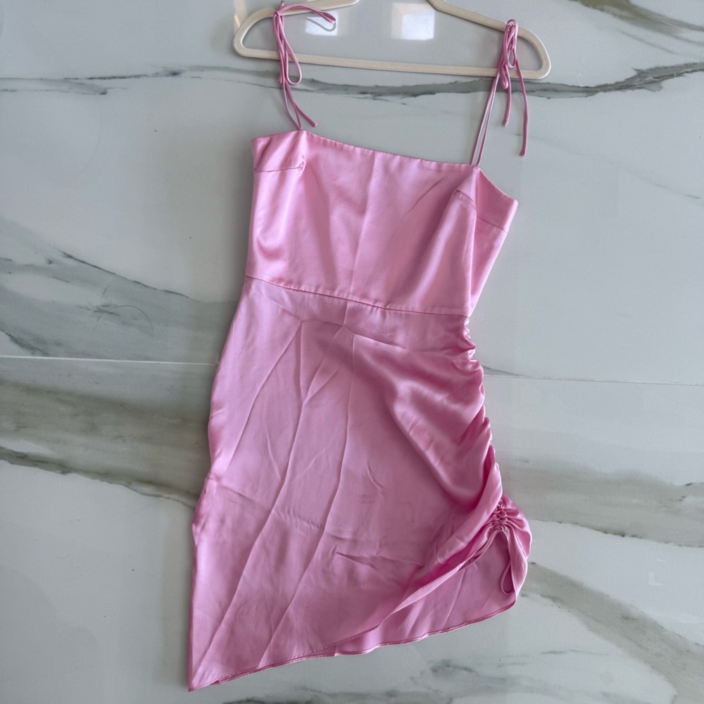 Amanda Uprichard X Revolve Chiara Mini Dress Small in Pink Flamingo Silk Satin